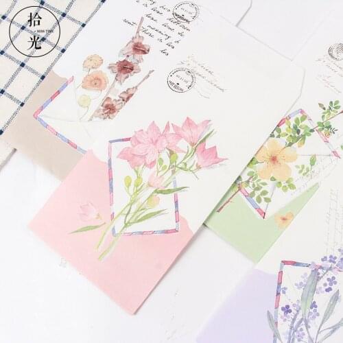 9 Pcs/Set 3 Envelopes+6 Letter Papers Bright Flowers Letter Envelope Set Gift Korean Stationery