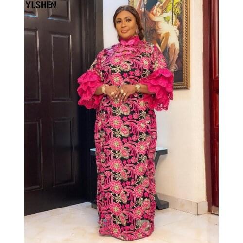 African Dresses for Women 2021 New African Clothes Dashiki Lace Grand Boubou Robe Africaine Femme Bazin Riche Party Africa Dress