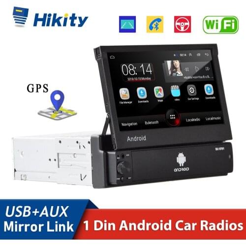 Hikity Android 8.1 Car Radio Autoradio 1 Din Retractable 7'' GPS Navigation Wifi Car Multimedia Player Mirror Link Radio Car