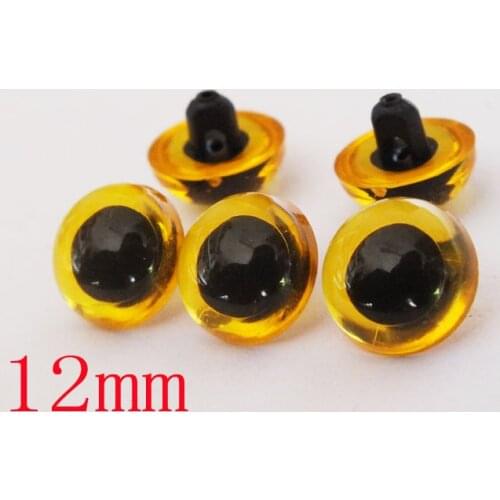 Free shipping!!!100pairs/lot 12mm yellow plastic Dome half loop eyes/safety eyes