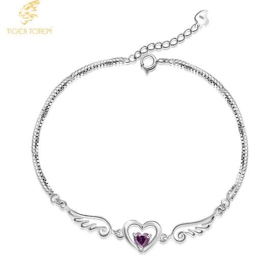 Heart Zircon stone Angel hollow Wings bracelets fashion Jewelry parkling purple white classic Romantic summer party lovers gift