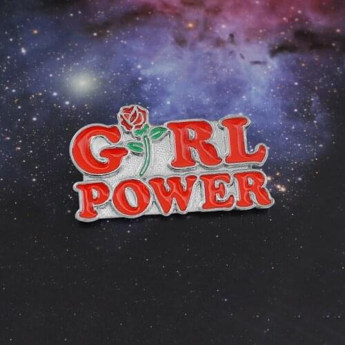 Red Letters GIRL POWER Rose Brooch Feminist Girl Power Inspirational Enamel Pins Denim Backpack Badge Female Feminine Jewelry