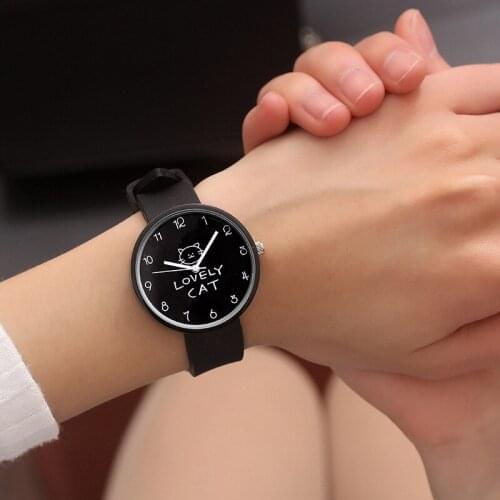 Cartoon Cat Student Quartz Watch Silicone Candy Color Girls Boys Clock Fashion Korean Watches Children Wristwatch Ladies Watch