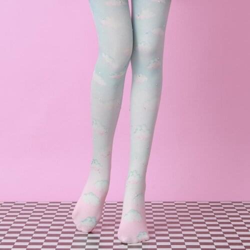 Color Cloud Color Rhinestone Printing Pantyhose