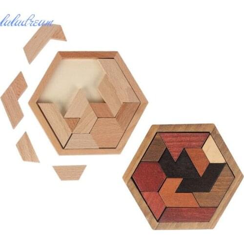 Wooden Geometric Shape Jigsaw Puzzles Toy Montessori Toys Educational Intelligence Toys Wood Hexagon Jigsaw Puzzle Game