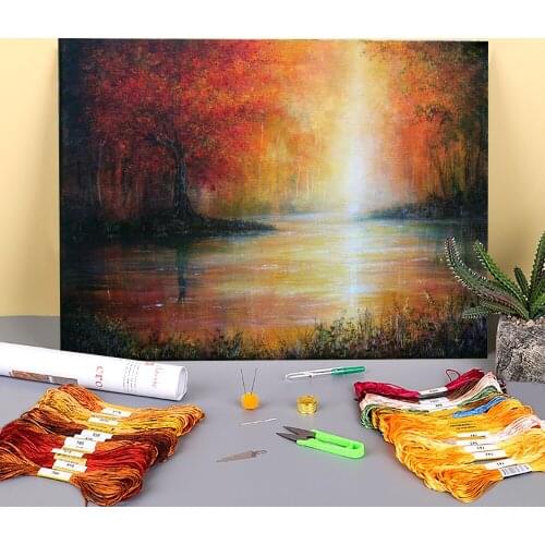 Natural Scenery Colours Of Autumn Printed Canvas 11CT Cross-Stitch Patterns Embroidery DMC Threads Hobby Needlework Package