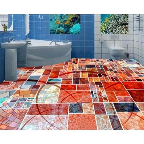 Custom photo floor wallpaper 3d stereoscopic mosaic box self-adhesive waterproof floor bathroom wallpaper