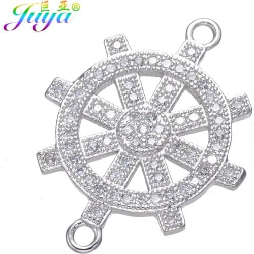 Juya DIY Jewelry Findings Micro Pave Zircon Rudder Charm Connectors Accessories For Women Men Handmade Charms Jewelry Making