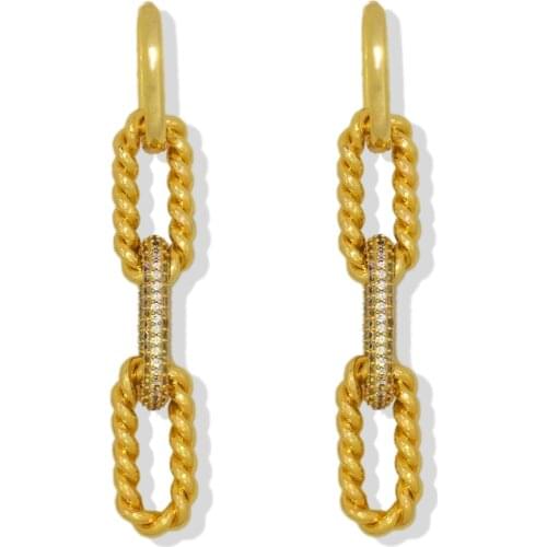 Geometric Oval Dangle Earrings for Women Drop Earring Jewelry Gift Cubic Zirconia Gold Color Copper Long Earrings Pendientes