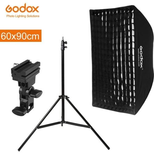 Godox 60 x 90cm Umbrella Softbox with Light Stand,Type-B, Hot Shoe Holder Bracket Kit for Canon Nikon Godox Speedlite Flash