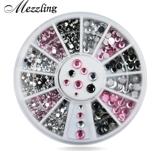 Hot Mix Sizes Clear Pink Grey Glitter 3d Nail Art Rhinestone Decoration Wheel DIY Beauty Nail Tools