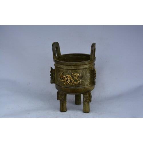 Collectable Old Ming Dynasty Gilt bronze censer ,best Adornment ,with mark,free shipping