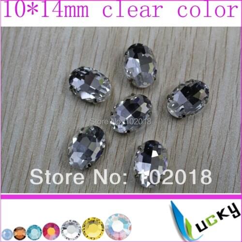 Oval Shape Crystal Fancy Rhinestones 100pcs 10x14mm Clear Color Point Back crystal sew on with metal Claw settings