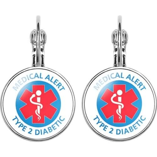 Medical Alert Diabetes Stud Earrings Type 1 Type 2 Diabetic Glass Cabochon Charm Earring Gift
