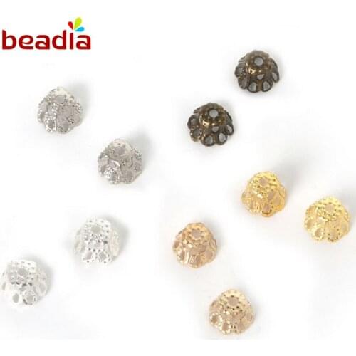 Good Quality 200pcs/lot Iron Hollow 5 Colors Flower End Metal Charm Diy Bead Caps 5x6mm For Jewelry Findings Making Accessories