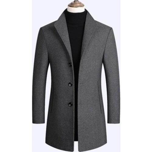 Autumn and winter mens wool coat warm business casual solid color slim windbreaker long jacket