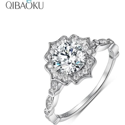 Solid 9K 14K 18K White Gold Flower Shape Moissanite Engagement Ring for Women Round Antique Halo Moissanite Jewelry