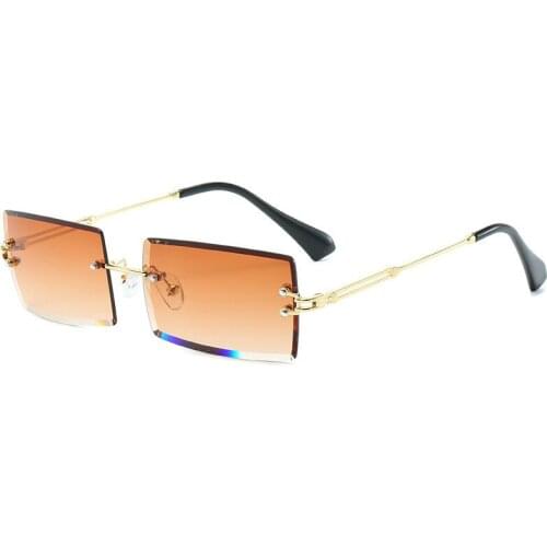 Small Rectangle Sunglasses Women Rimless Square Sun Glasses For Women 2021 Summer Style Female Uv400 Green Brown