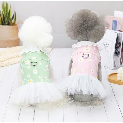 Pet Clothes For Dogs Spring And Summer Dress Print Denim Veil Cat Clothing Jean Harness Skirt Pink Blue Green