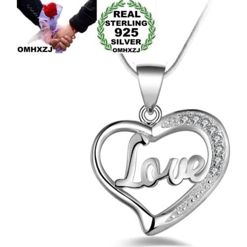 OMHXZJ Wholesale Personality Fashion OL Woman Girl Party Wedding Gift Silver Heart LOVE 925 Sterling Silver Necklace NC07
