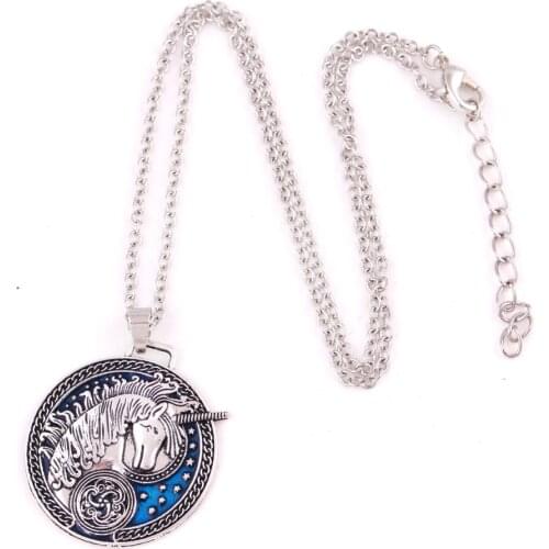 Necklace Unisex Myth Animal Unicorn With Magic Flowe Blue Enamel Link Chain Fashion Design Add Your Taste Provide Dropshipping