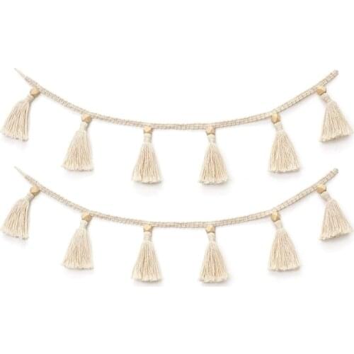 Bohemia Macrame Handmade Woven Tassel Garland Wooden Beads Belly Basket Decorative Wall Hangings Decor Home Decor