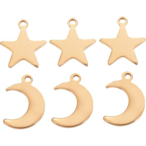 20Pcs/Lot Stainless Steel Moon Star Charm Findings Gold Tone Small Pendant For Jewelry Making Men Women Accessories Wholesale
