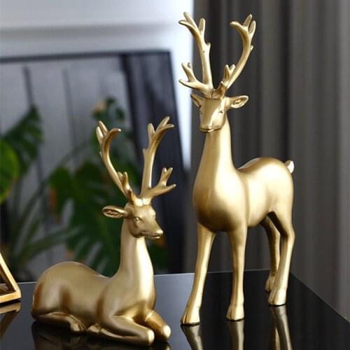 Nordic Lucky Deer Resin Craft Home Decoration Accessories Living Room Office Desktop Ornaments Animal Figurines Wedding Gifts