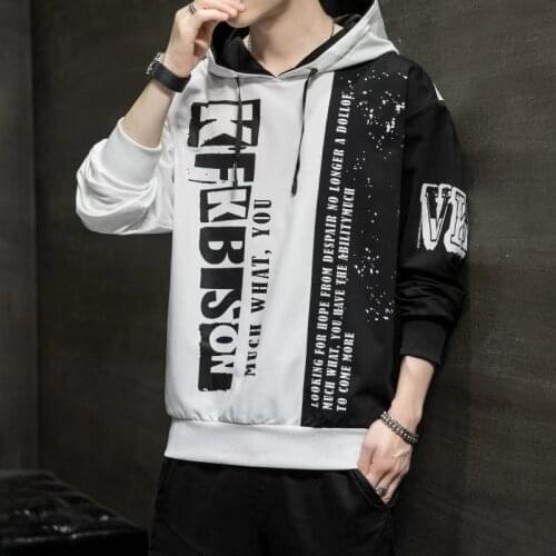New Mens Sweatshirt Casual Hip Hop Streetwear Hoodies Men Fashion Letter Printed Hoodie Patchwork Sweatshirts Male Tops