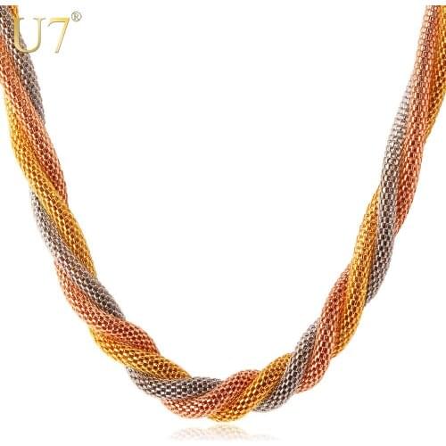U7 Stainless Steel Necklace Unique Design Rose Gold/Gold Color Women/Men Jewelry Trendy Mesh Chain Necklace N393