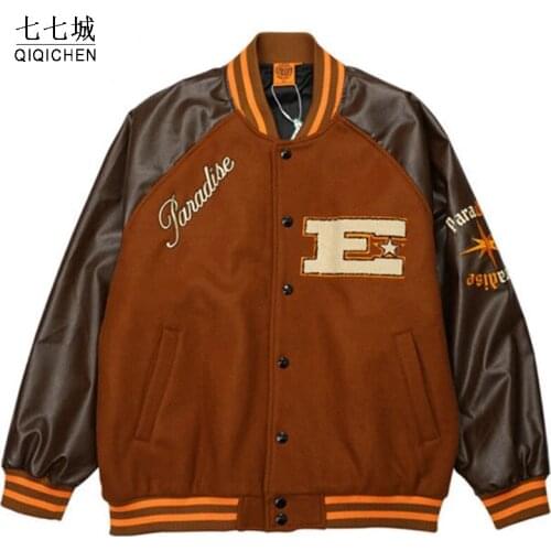 Street Varsity Jacket Men Women Hip Hop Furry Bone Patchwork Color Block Casual Jackets Harajuku Vintage Baseball Coats Couple