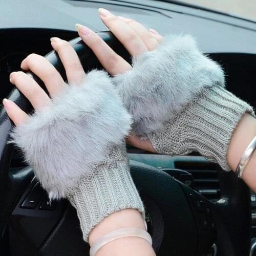 Women Gloves Stylish Hand Warm Winter fingerless Mitten Ladies Faux Woolen Crochet Knitted Wrist Warmer Glove Hot Sale