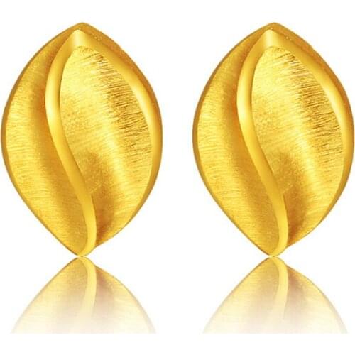 Pure Elegant 999 24K Yellow Gold Womens Wheat Stud Earrings 2.87g