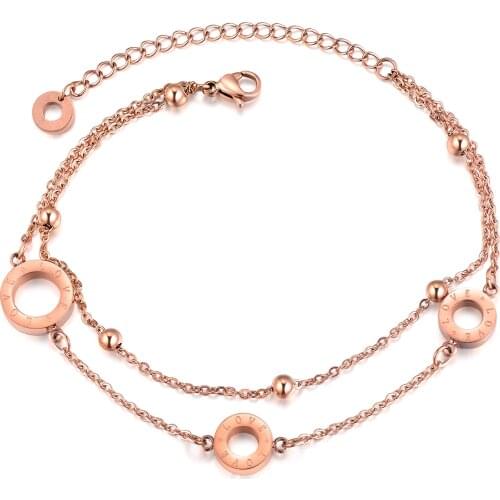 Fashion Lovely Ball circle Charm Bracelets For Women Rose Gold color Stainless Steel Link Chain Girlfriends Valentines Gift