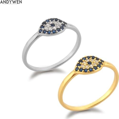 ANDYWEN 925 Sterling Silver Gold Blue Devil Eye Lucky Ring Women Slim Luxury ZIrcon Pave Women Fashion Fine Jewelry Gift Rock