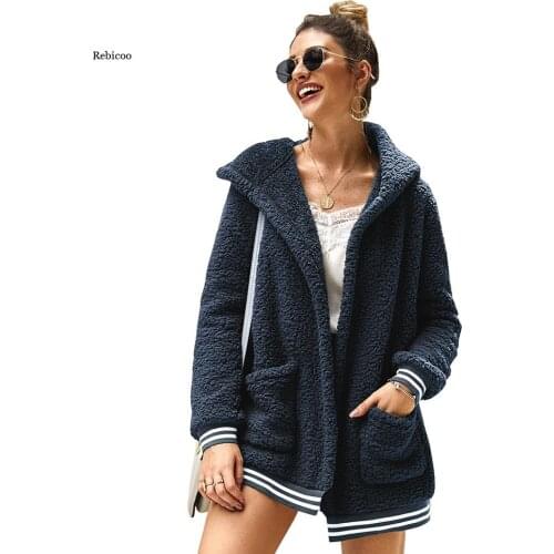 Patchwork Women Teddy Coat Autumn Hooded Fluffy Plush Winter Faux Fur Jacket Coat Women Coat Fur Sweater Hoodie