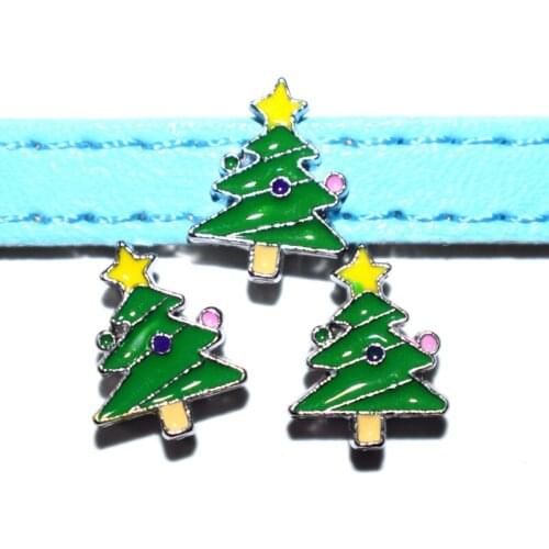 10PCS 8mm Christmas Pine Tree Slide Charms Slide Beads DIY 8mm Bracelets Wristbands,Belt Straps Pet Name Collar