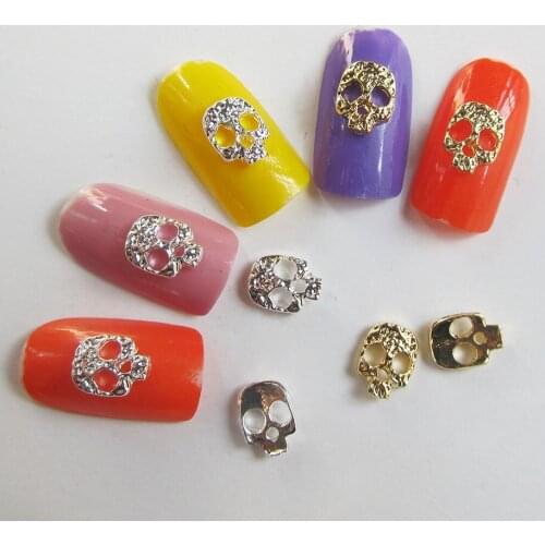 10pcs Gold Silver Alloy Skull Nail Art New Arrival 2017 Halloween Nails Jewelry 8*6MM F19