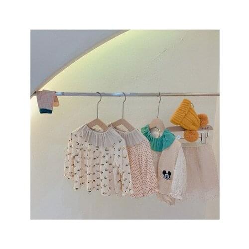 2021 Autumn New Girls Lotus Leaf Collar Shirt Childrens Cotton Printed Top Tees Toddler Blouse Kids Long Sleeve Print Shirt