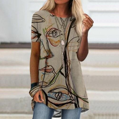 2021 Womens Loose Pullovers Long Tops Ladies Tee Casual Abstract Face Print Shirts Long Sleeve Top Fashion T Shirt S-3XL Black