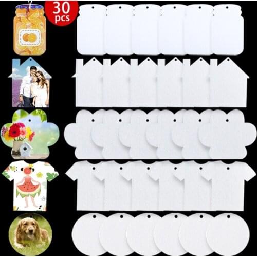 30 Pcs Sublimation Blank Air Freshener Sheets with Elastic Cord Felt Thermal Transfer Key Chain Double-Side Key Tags Drop Ship