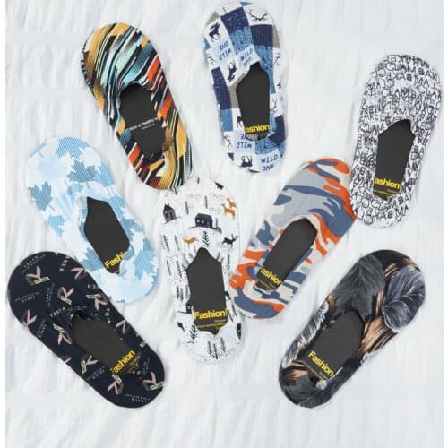 4 Pairs Summer Silicone Rayon Socks Women Anti-skid Cartoon Invisible No Show Sweat Ice Silk Print Men Boat Socks High Quality