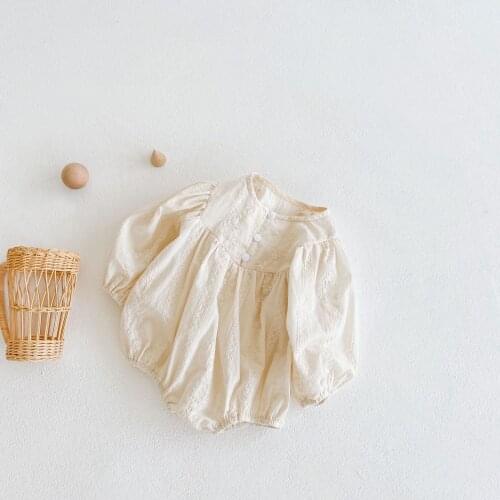 8379 Newborn Baby Clothes Girls Embroidery Romper Autumn New 2021 Jacquard Round Neck Long Sleeve Girl One Piece Clothes