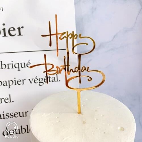 Acrylic Happy Birthday Cake Topper Gold Pink Birthday Cake Toppers Flags For Kids Birthday Party Cake Decorations Baby Shower