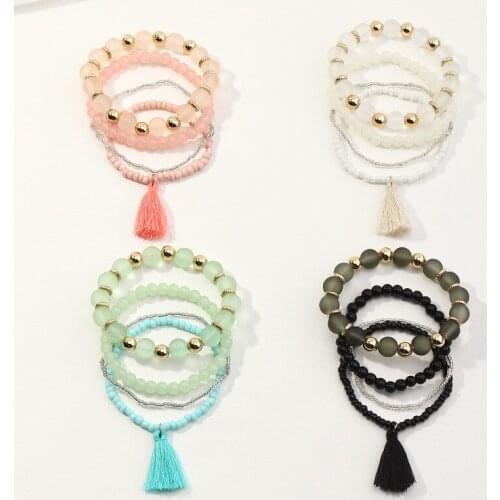 Bohemian Frosted Beaded Bracelets for Women Vintage Multilayer Beads Charm Pulsera Boho Tassel Pendant Bracelet Men Jewelry Gift