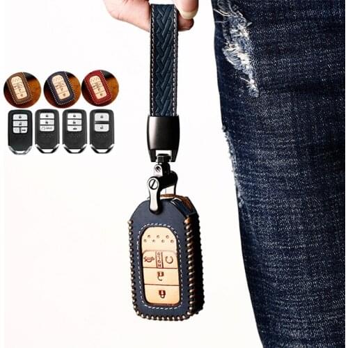 2 3 4 Buttons Genuine Leather Car Smart Key Fob Holder Chain Case Cover For Honda Accord CR-V HR-V Civic Fit Jazz Accessories
