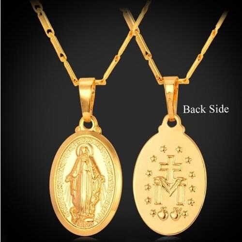 Virgin Mary Christian Gold Plated St Benedict Medal Pendant Necklace for Women Jewelry