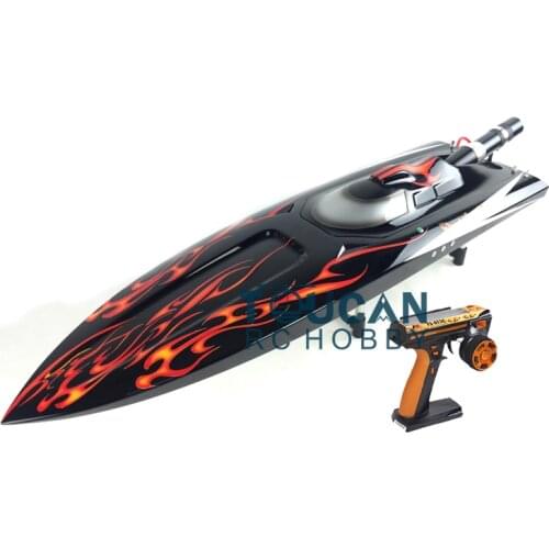 G30D ARTR-RC Fiberglass RC Monohull Boat 30CC Engine RadioSys Black with RED Flames THZH0070