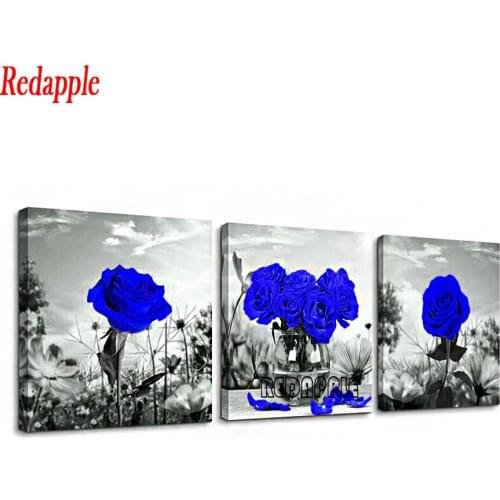 Wall decoration diamond painting black white blue rose pattern scenery full square round drill diamond embroidery mosaic 3 pcs