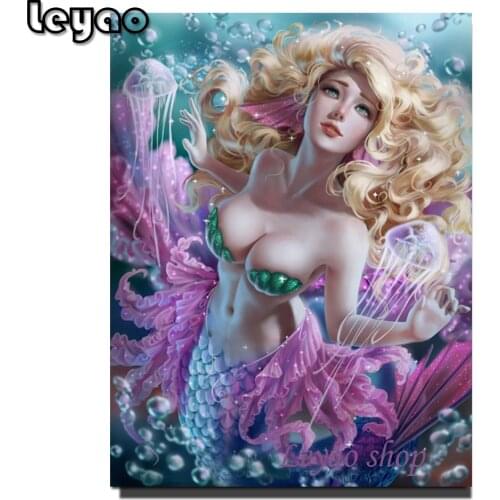 Full Kits Diamond Embroidery Fantasy Beautiful Mermaid Girl Mosaic Picture Of Rhinestones Diamond Painting Landscape Home Decor